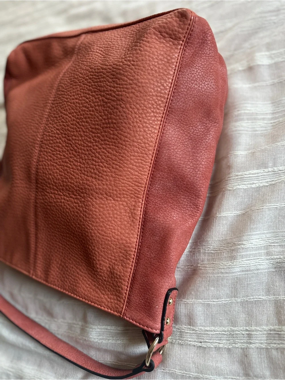 MODA LUXE Coral Red Pebbled Leather & Suede Slouchy Hobo Bag NWOT